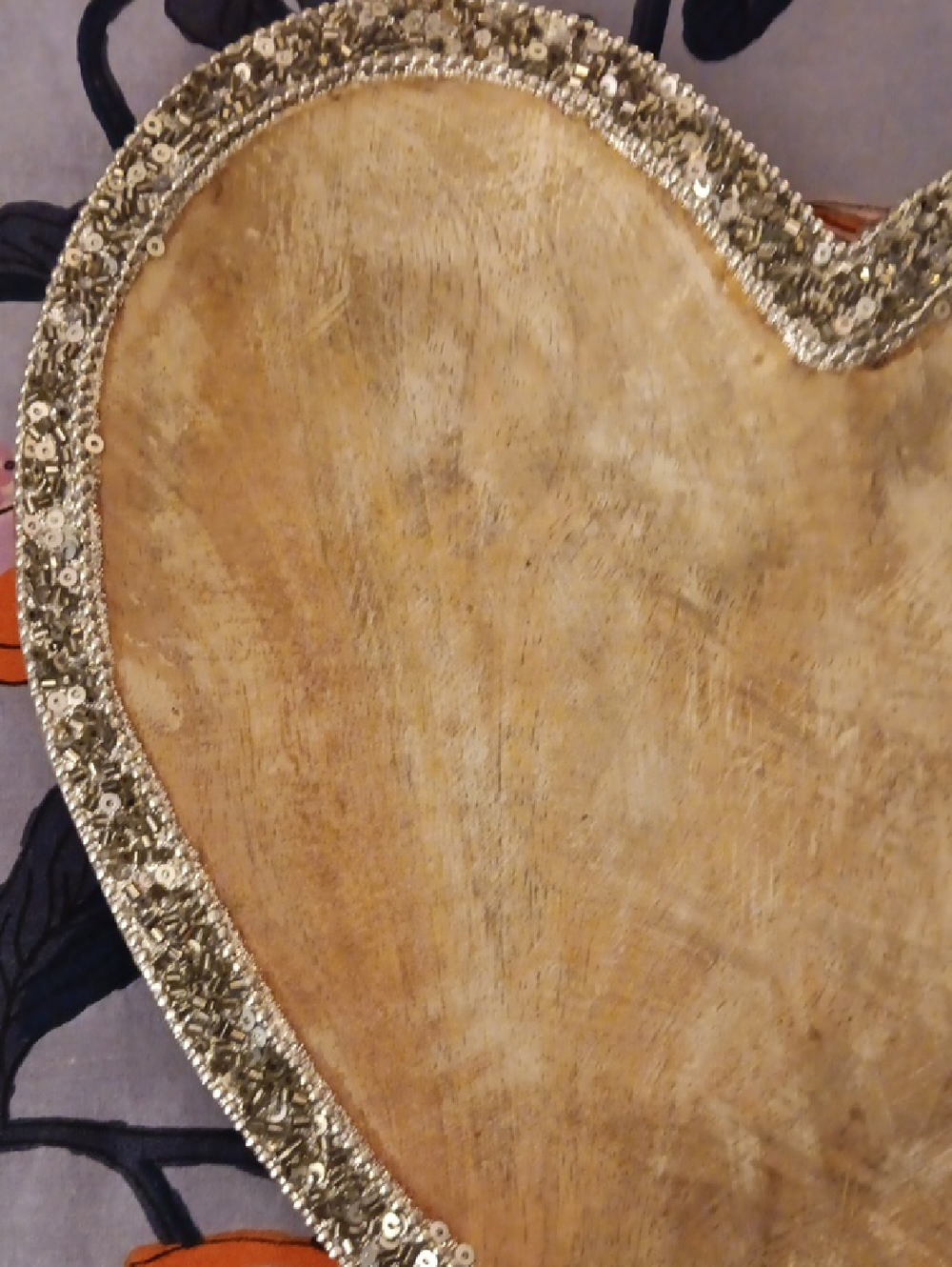 Wooden Heart Decorative Tray - Sequin Trim - Picture 2 of 6